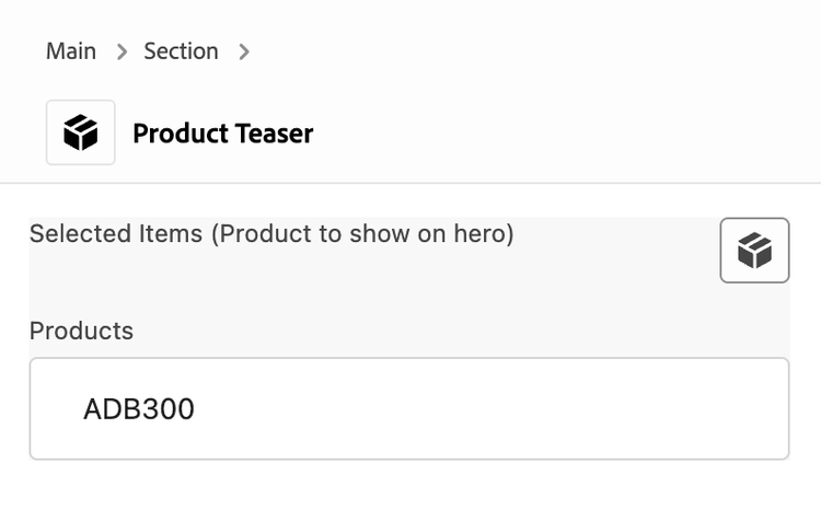 Product picker in the properties panel
