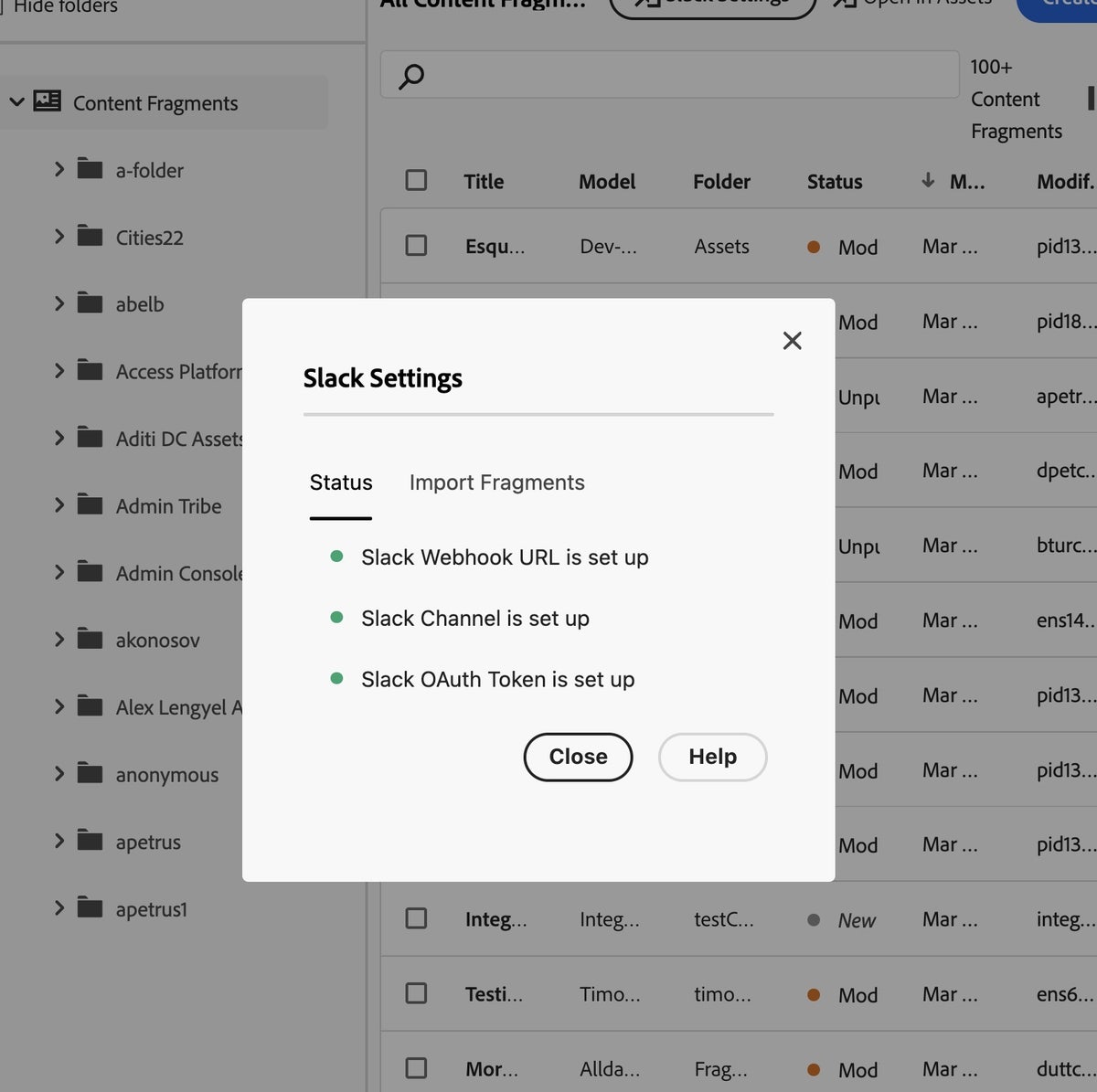 Modal dialogs - AEM Content Fragments Console Extensibility