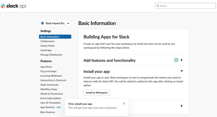 Install Slack App to Workspace