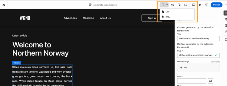 Header menu item with submenu