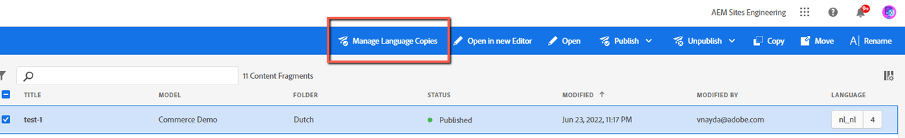 UI Extensibility in AEM Content Fragments Console