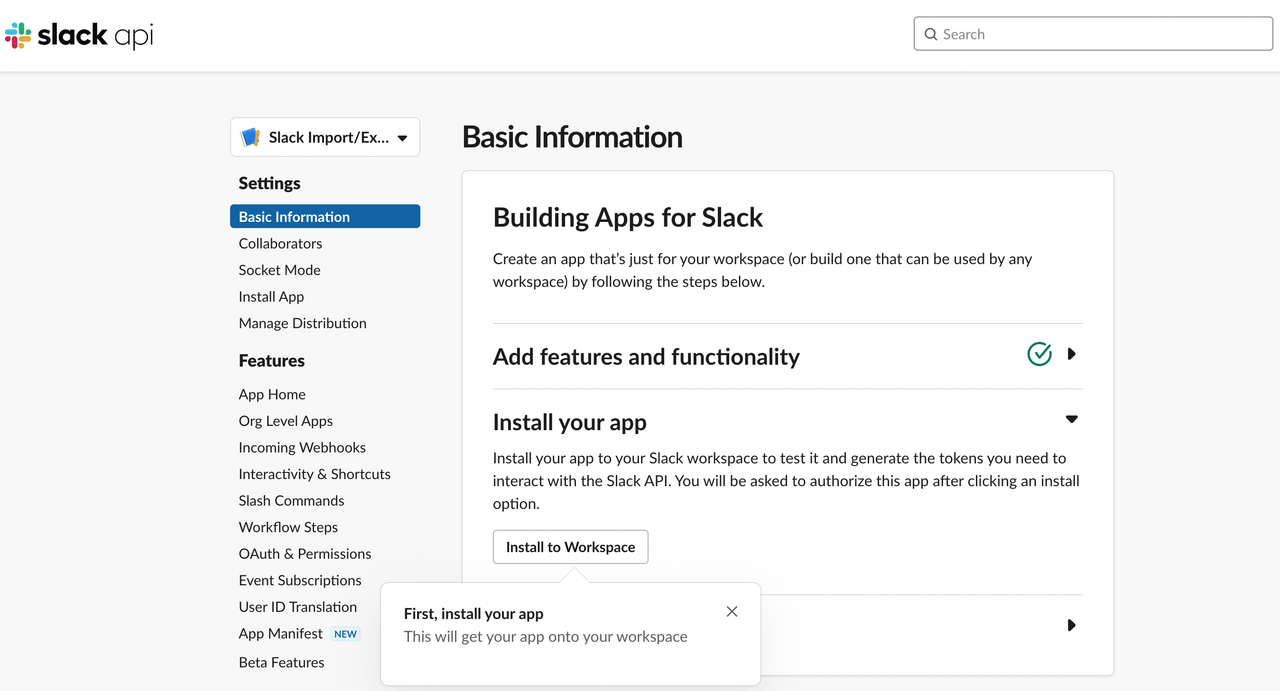 Install Slack App to Workspace