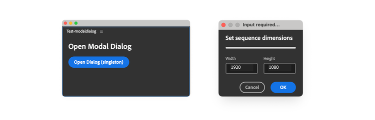 A reusable Set sequence dimensions modal dialog