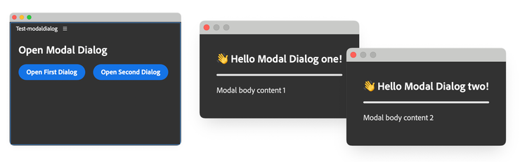 Two modal dialogs available from the same UXP panel