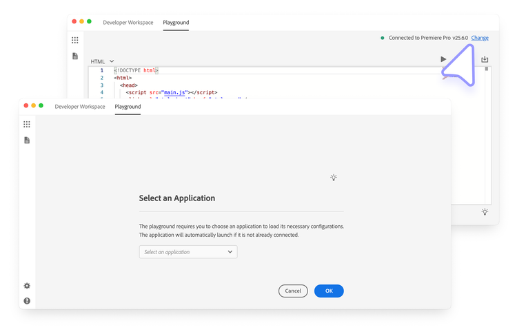 Selecting a host application for the UDT Playground