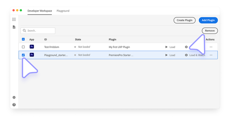 Removing selected plugins from the UDT workspace