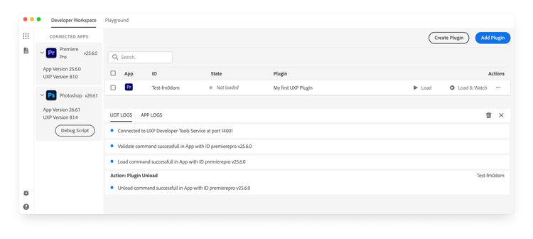UDT Logs and App Logs in the UXP Developer Tool