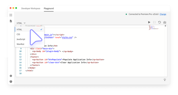The UDT Playground HTML editor
