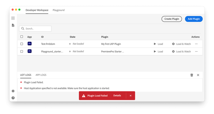 Plugin Load Failed notification in UDT