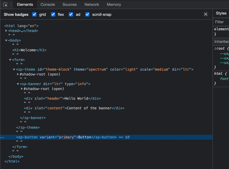 Debug Spectrum UXP Widgets