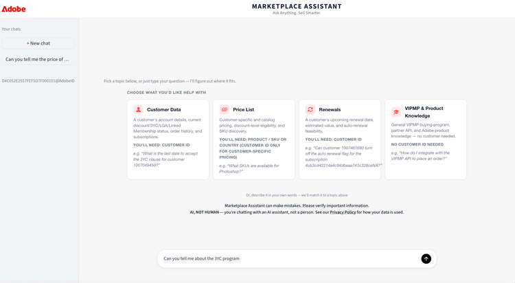 Marketplace Assistant topic selection screen