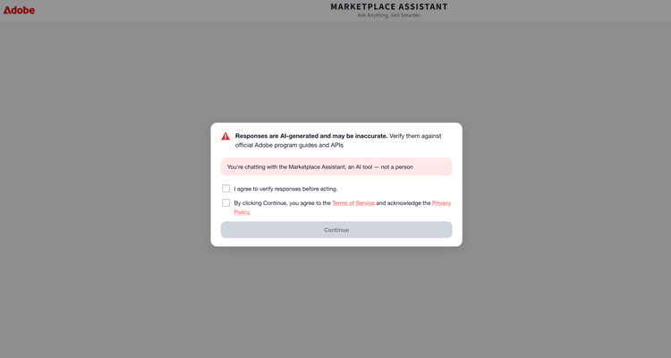 Marketplace Assistant disclaimer that responses are AI-generated and may be inaccurate