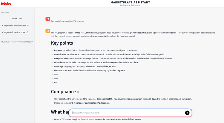 Example Marketplace Assistant response to a VIPMP product knowledge question