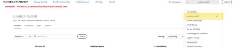Direct Partner selection in Sandbox Portal