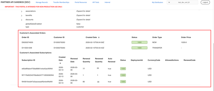 Order and subscription details