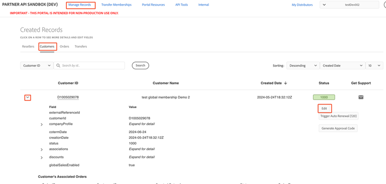 Edit customer status