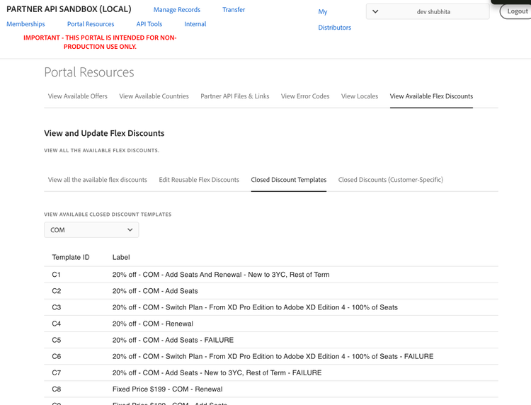 Closed discount templates
