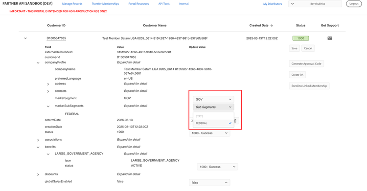 Market subsegment of a customer