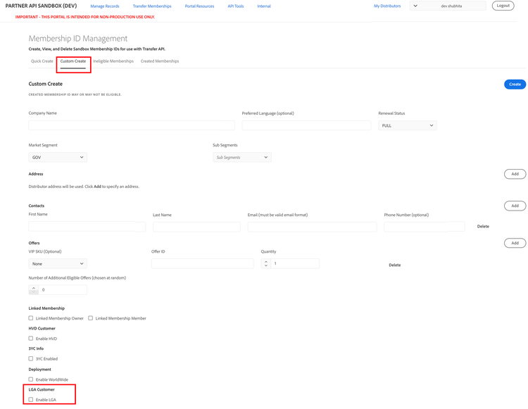 Create customer using the Custom create option