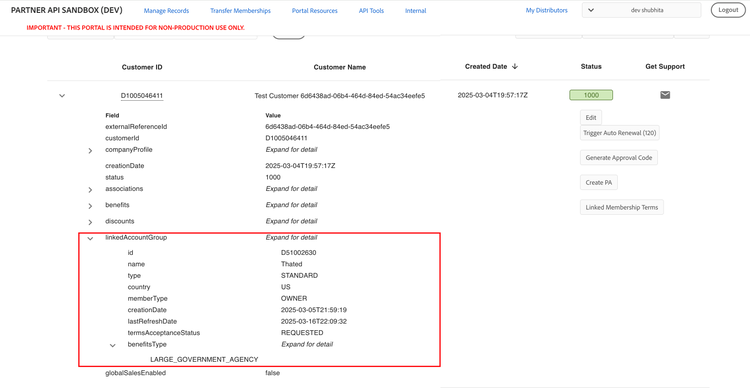 Linked Membership details of LGA customer