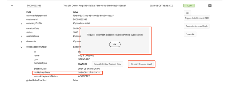 Refreshing the Linked Membership discount levels through the Linked Account owner