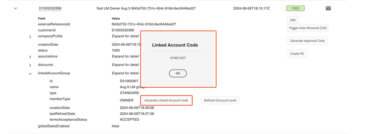 Linked Membership Owner generating Approval Code