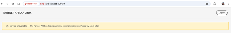 Service Unavailable banner in the Sandbox Portal