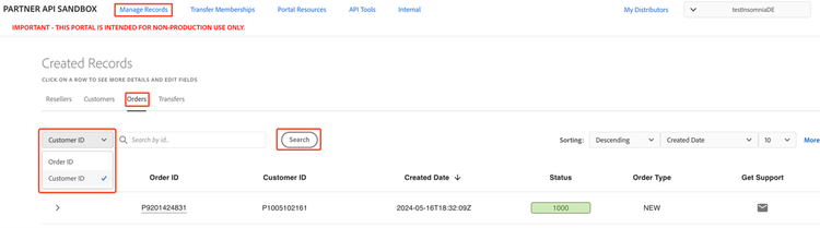 Searching orders by Customer ID