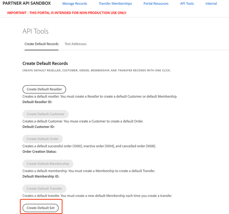 Creating a default data set in the Sandbox Portal