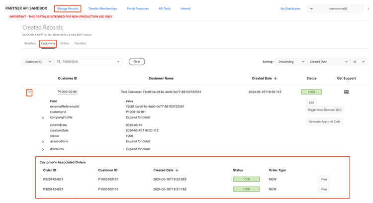 Viewing orders associated with a customer from the Customers tab