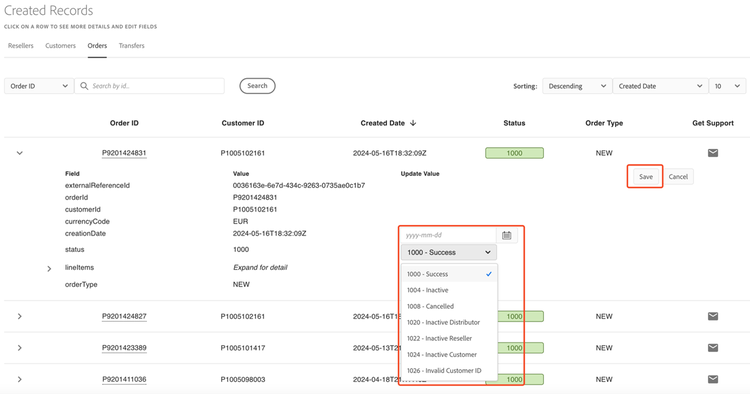 Editing Order status and creation date through the Sandbox Portal