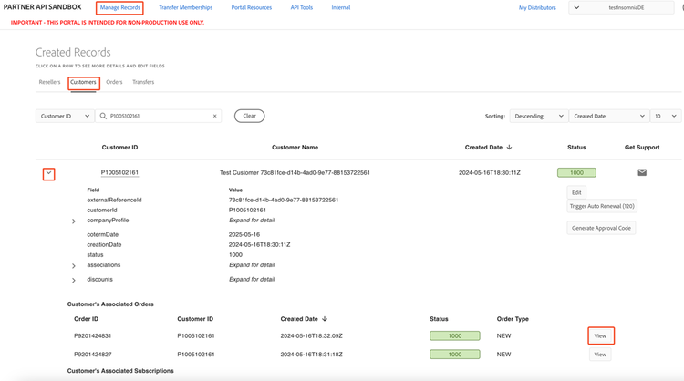 Viewing all orders associated with a customer