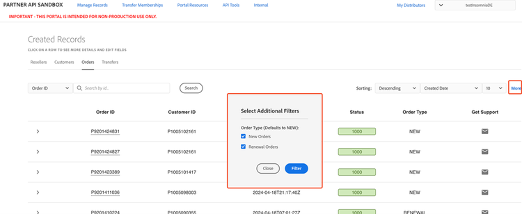 Additional Filters in Orders page