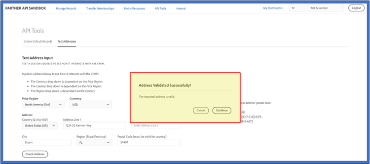 Address validation in Sandbox Portal – 1