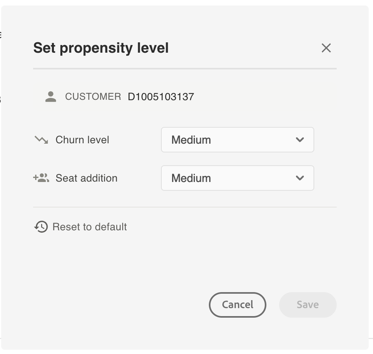 Set propensity level dialog