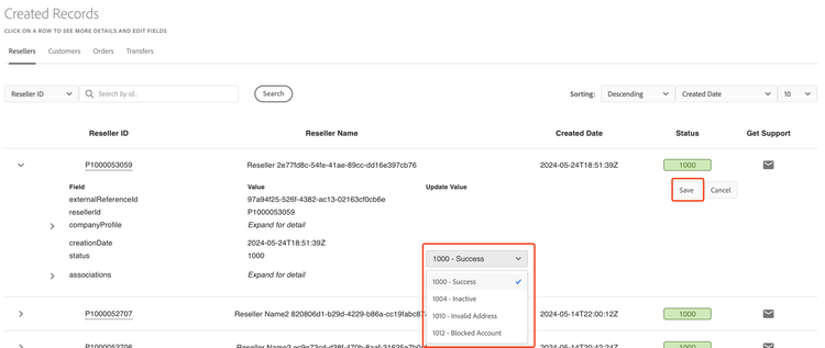 Editing Reseller details in the Sandbox Portal