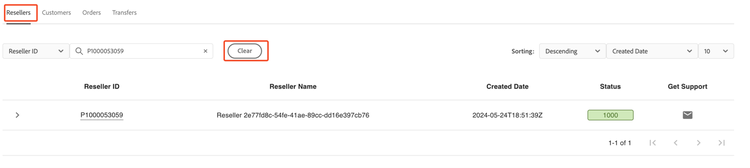 Clearing reseller search parameters in Sandbox Portal