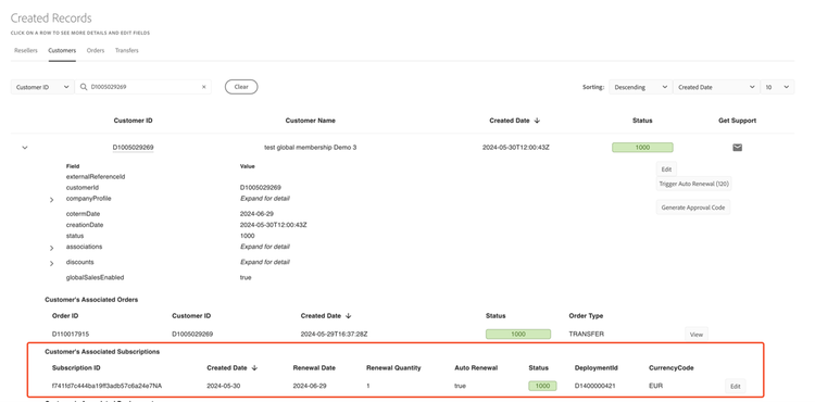 Viewing all subscriptions associated with a customer