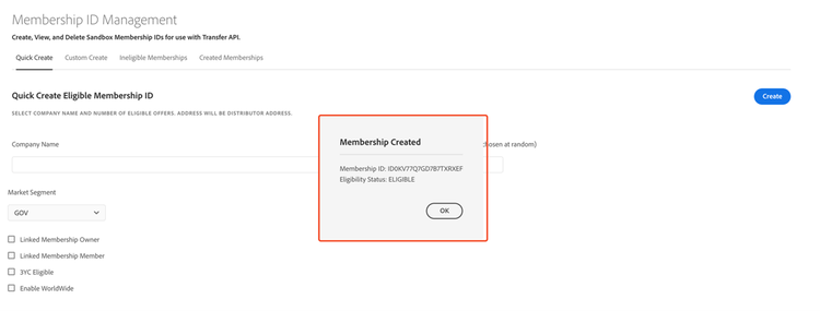 Membership - Quick Create