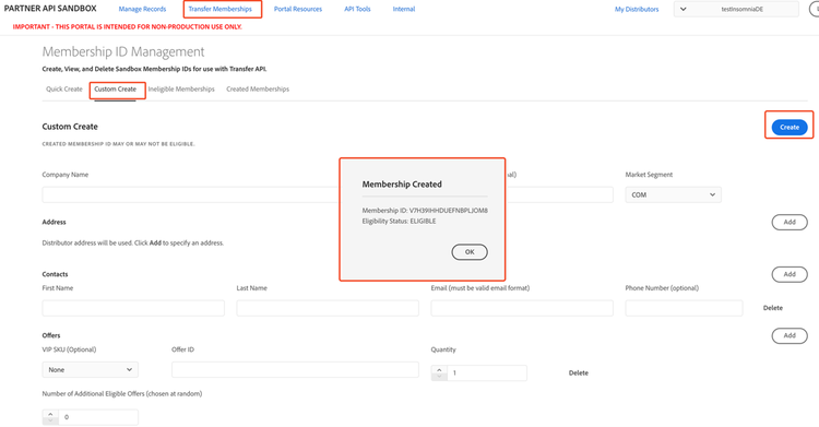 Membership - custom create