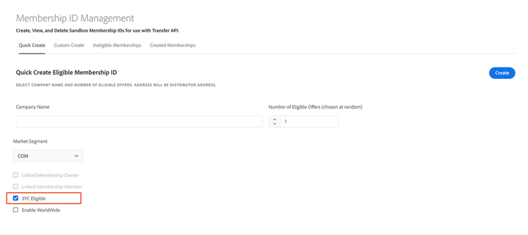 Creating membership with 3YC enabled from the Quick Create page