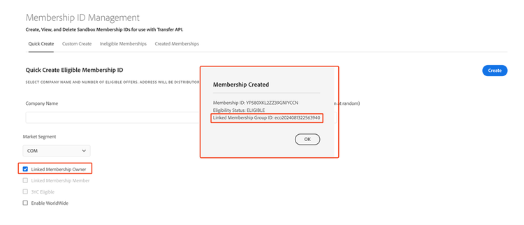 Creating membership with Linked Membership Owner from the Quick Create page