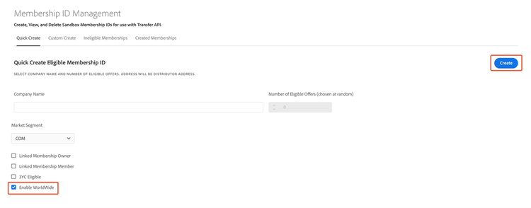 Creating membership with worldwide enabled from Quick Create page