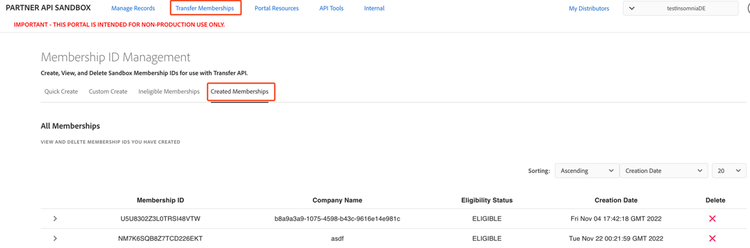 View all created memberships