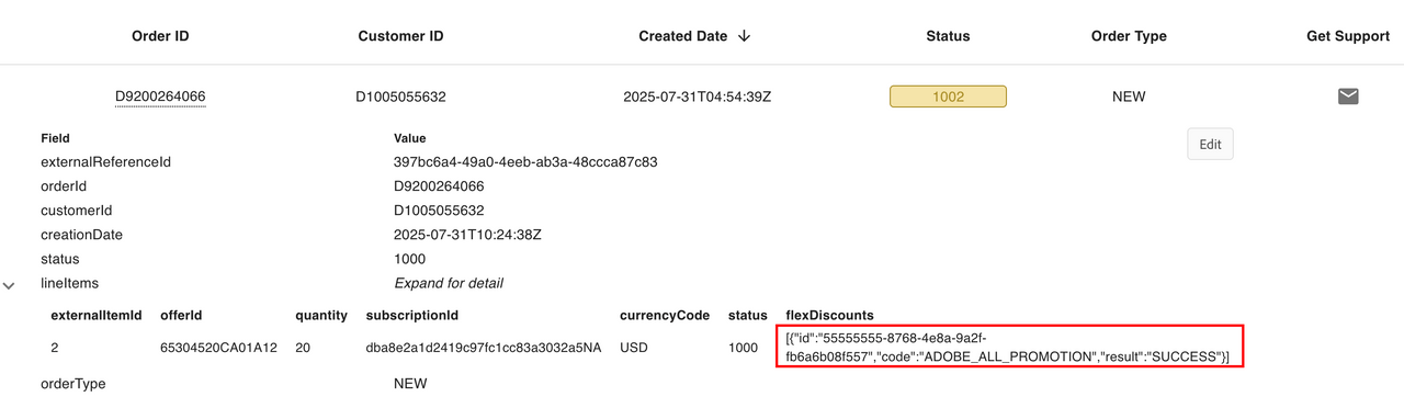 View Flexible Discounts applied to an order