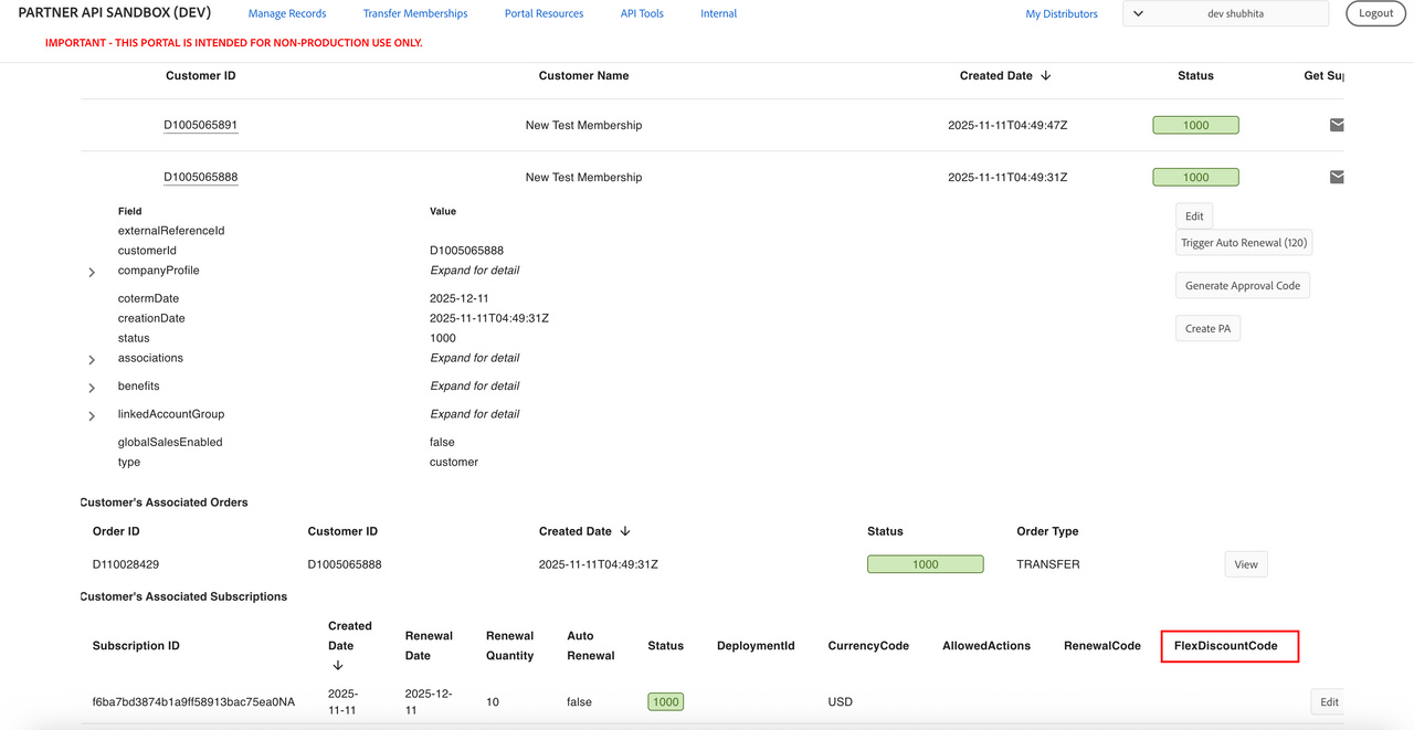 Flex Discount details in Subscription details