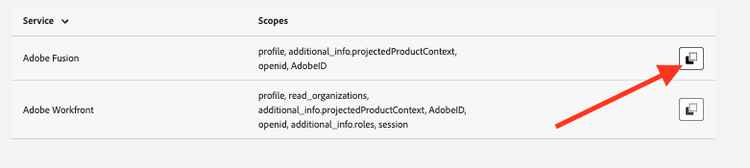 Scopes assigned per service with a copy control