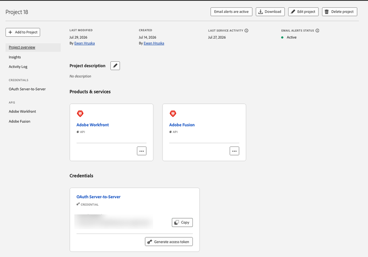 Project overview with Adobe Workfront and Adobe Fusion APIs and the OAuth Server-to-Server credential